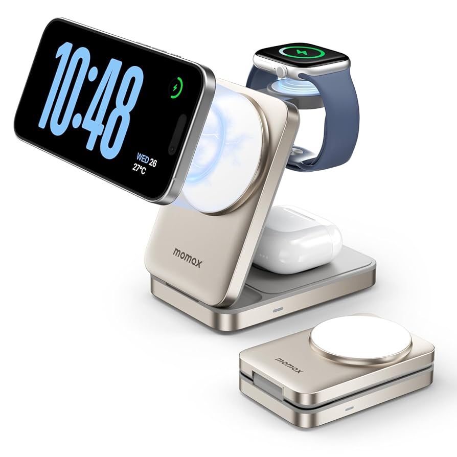 MFI Qi2 PSE 公式認証 　MagSafe ワイヤレス充電ステーション Amazon.co.jp: MOMAX Qi2 ワイヤレス充電器 (3-in-1) magSafe